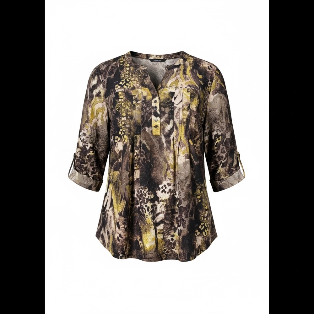 VeraRose Woman Boho Tunic Blouse w/ Nailhead Detail Roll-Tab Sleeves |  Size NWT